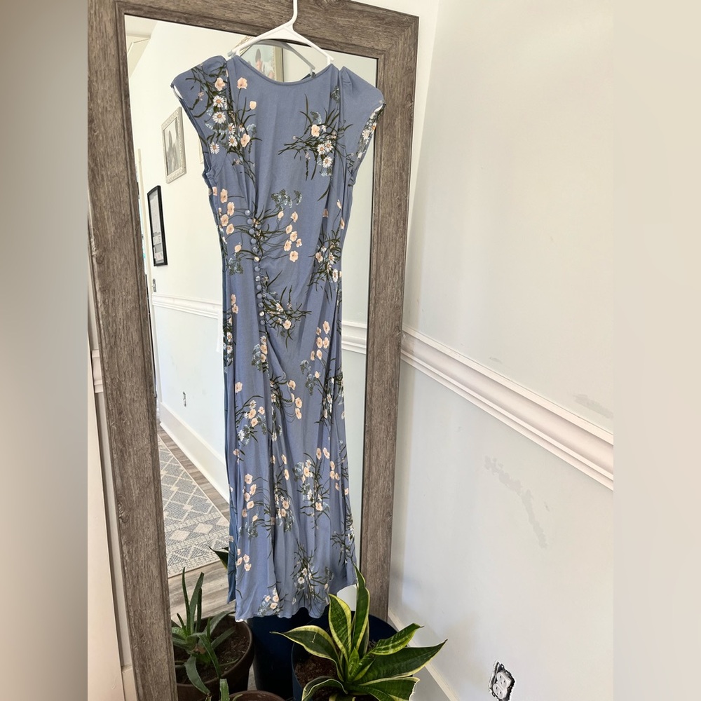 Reformation Blue Sheath Maxi Dress with Flutter Sleeves